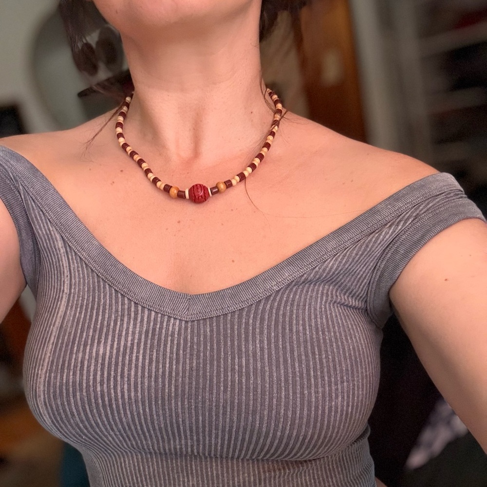 Vintage Rust Red and Cream Island Choker Necklace 🌿